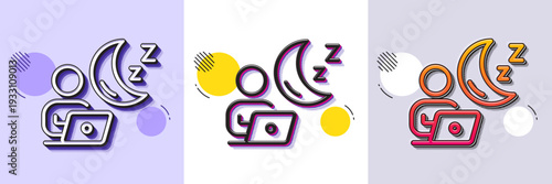 Night shift line icon. Halftone dotted pattern. Gradient icon with grain shadow. Online insomnia sign. Dream office symbol. Line shift icon. Various designs. Vector