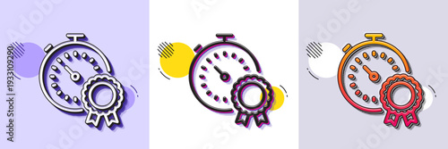Best result line icon. Halftone dotted pattern. Gradient icon with grain shadow. Timer award sign sign. Successful win symbol. Line best result icon. Various designs. Vector