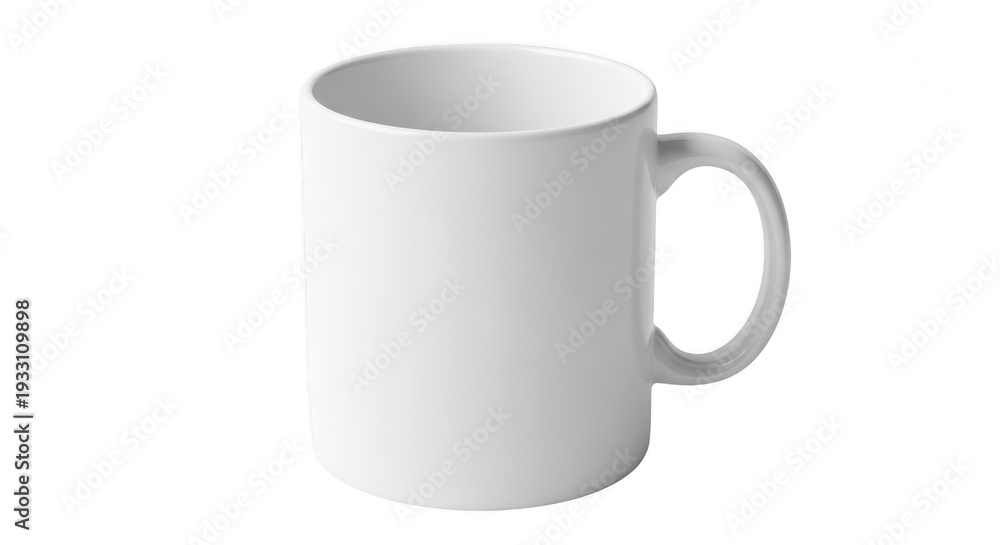 Fototapeta premium White ceramic mug with handle isolated on transparent background