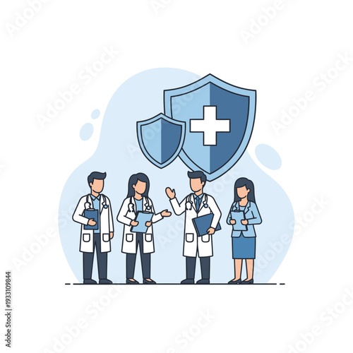 Medical Team With Shields, Healthcare Protection Concept