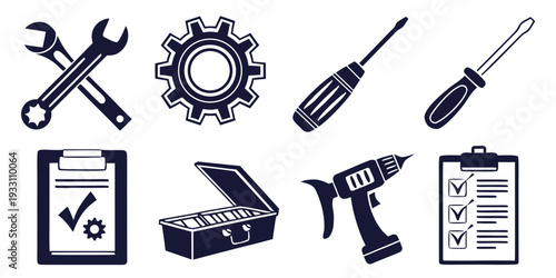 Assorted tools and icons representing various trades and professions Vector