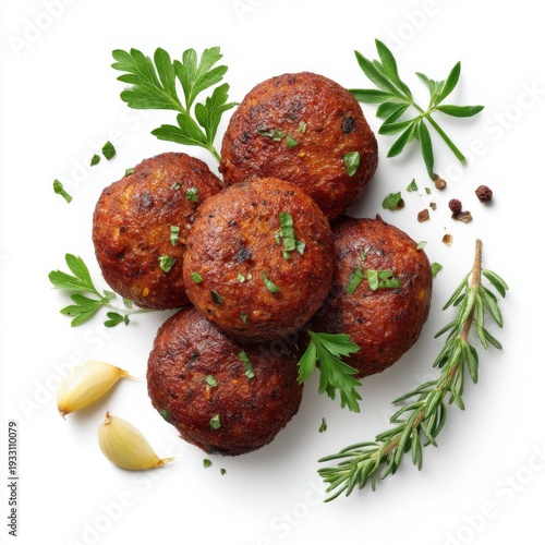 Savory Ground Meatballs Garnished with Fresh Herbs and Garlic for Culinary Delights