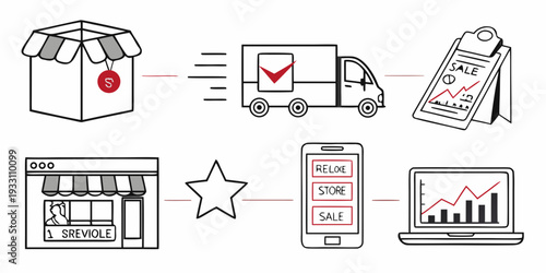 Illustrations of various icons representing delivery and logistics services Vector