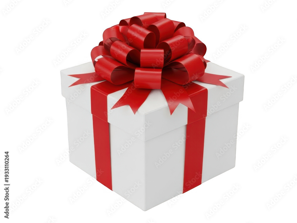 Fototapeta premium White gift box with red ribbon isolated on transparent background