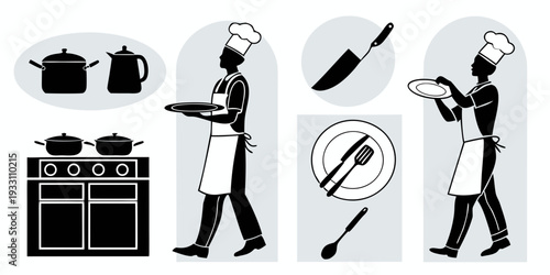 A chef, a musician, and a scientist showcasing their respective professions Vector