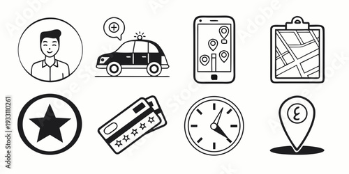 Assorted icons representing various activities and objects in a city setting Vector