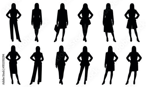 Stylish female silhouettes collection modern women standing fashion poses vector