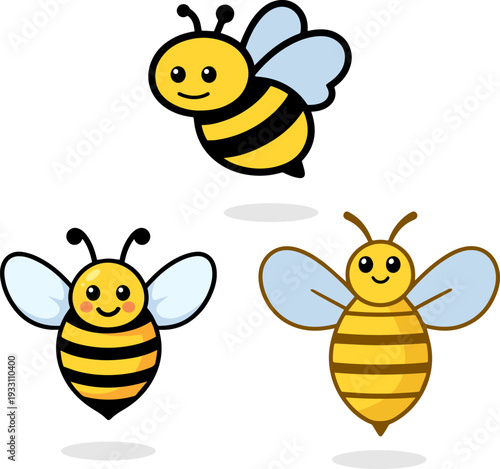 Cute honey bee icons symbols with cartoon character illustration for kids, garden and farm