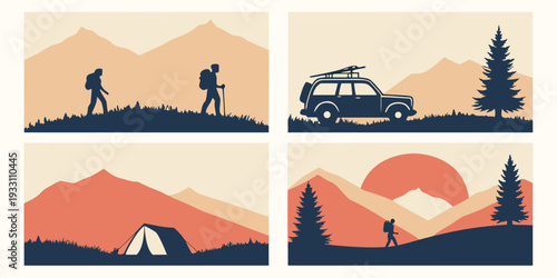 Adventurers and explorers traverse diverse landscapes in a captivating journey Vector