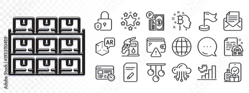 Globe, Parking payment and Augmented reality line icons for web app. Glare of light effect. Message icon. Pack of Edit document, Stars, Petrol station pictogram icons. Vector