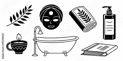 A collection of vintage bathroom items and symbols for a retro aesthetic Vector