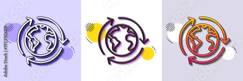 Global business line icon. Halftone dotted pattern. Gradient icon with grain shadow. International outsourcing sign. Internet marketing symbol. Line outsourcing icon. Various designs. Vector