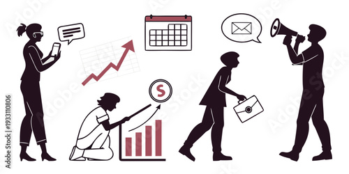 Illustration of people engaged in various business and financial activities Vector