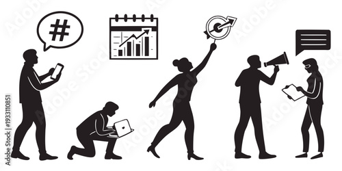 People engaging in various activities with smartphones and tablets Vector