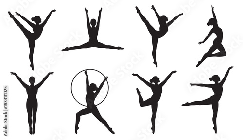Gymnast silhouettes set sport yoga fitness poses flexible female vector