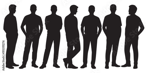 Male silhouettes set, men standing different poses full body