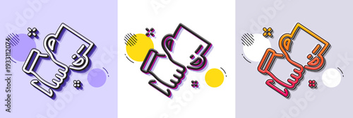 Winner cup line icon. Halftone dotted pattern. Gradient icon with grain shadow. Hold trophy sign. Best achievement symbol. Line winner cup icon. Various designs. Vector