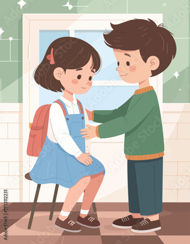 Boy Comforting Young Girl.