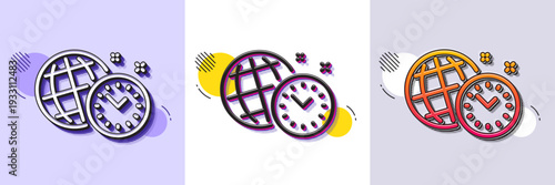 Time management line icon. Halftone dotted pattern. Gradient icon with grain shadow. World clock sign. Watch symbol. Line time management icon. Various designs. Vector
