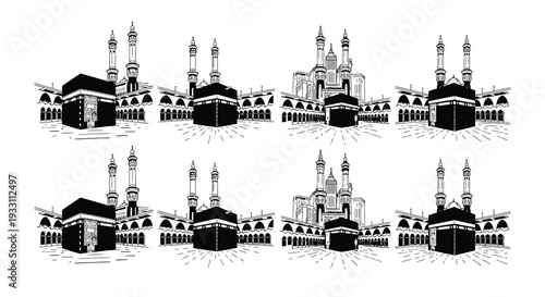 Islamic calligraphy and Saudi Arabia imagery centered on the Hajj pilgrimage