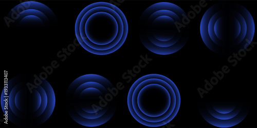 Sonic waves, WiFi signal glowing elements, radar sensor light effects, round wireless network neon symbols. Vector illustration.
