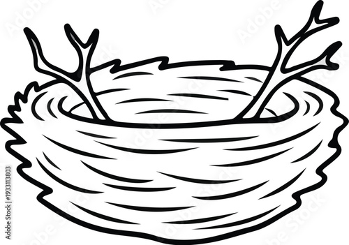 Empty Bird Nest Line Art