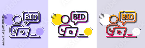 Online auction line icon. Halftone dotted pattern. Gradient icon with grain shadow. Bid offer sign. Raise the price up symbol. Line online auction icon. Various designs. Vector