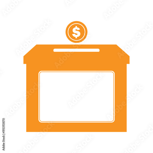 Orange Color Silhouette of Donation Box with Dollar Coin on Top for Charity and Fundraiser Illustration