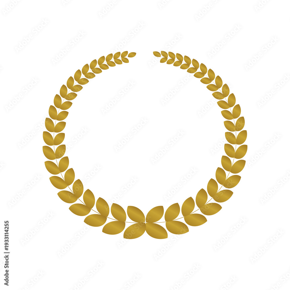 Obraz premium Gold circular award icon PNG with flat laurel foliate isolated on transparent background for achievement, honor, and elite ranking graphics