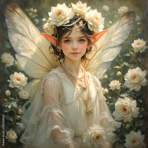 a cute little fairy of white roses