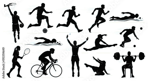 Male Athlete Silhouette Vector Set – Dynamic Sports Action Collection