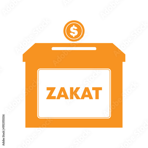 Orange Color Silhouette of Zakat Box with Dollar Coin on Top for Islamic Charity and Donation Illustration