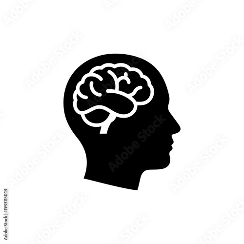 Silhouette of Human Head with Brain Icon Inside