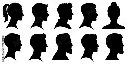 Male head profile silhouette avatar men collection set