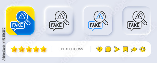 Fake news line icon. Neumorphic, Flat shadow, 3d buttons. Propaganda conspiracy sign. Check wrong truth symbol. Line fake news icon. Social media icons. Vector