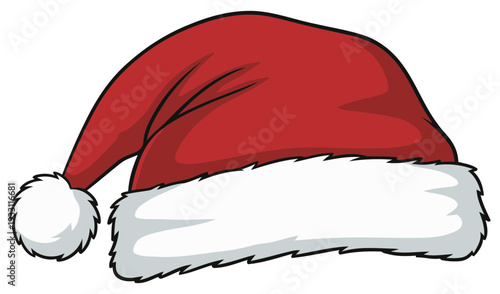 Santa hat red Christmas cap with fluffy fur trim isolated on transparent background