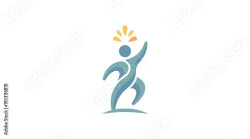 Dynamic human figure reaching skyward, illuminated by a radiant burst of energy, symbolizing boundless potential, joyous success, and personal empowerment through self-discovery and thriving