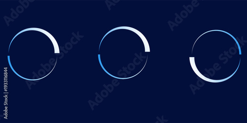 Sound pulsation circles set. Futuristic circular loading or progress indicators. Blue glowing HUD elements on a dark background elegant