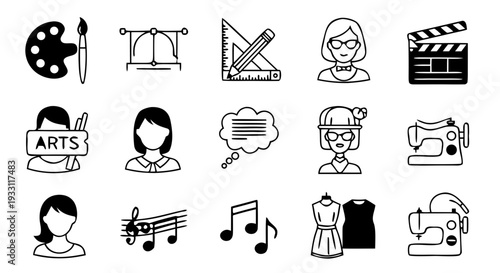Black Silhouette 10 Creative Jobs Line Icon Set Vector – Editable Arts and Media Career Symbols