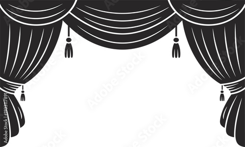 Black theater curtain silhouette and luxury stage drapery vector set for cinema, performance and grand opening