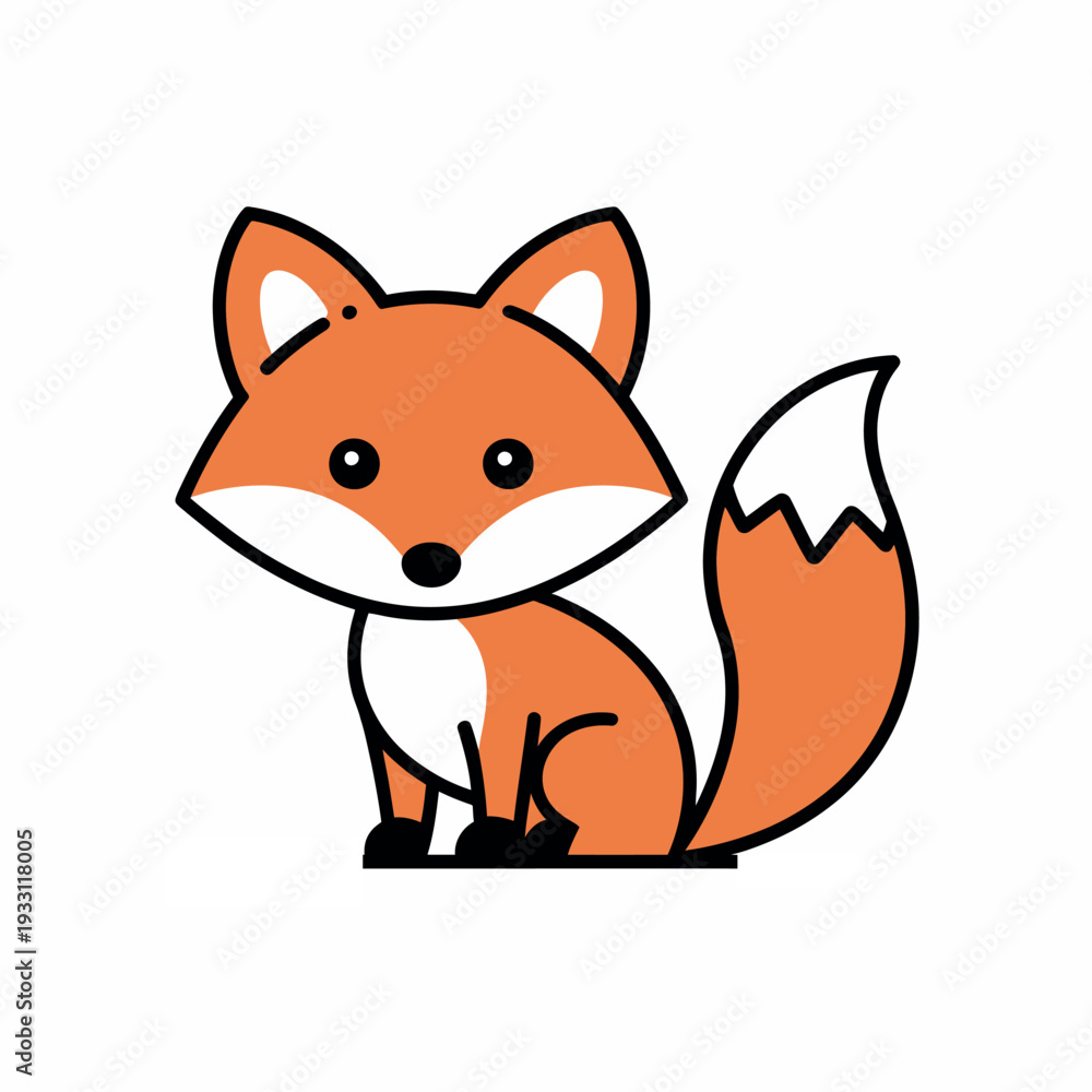Obraz premium Adorable little fox cartoon character. Flat vector illustration of a cute red fox isolated on white background.