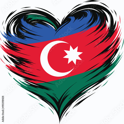 azerbaijan flag heart shape patriotic design