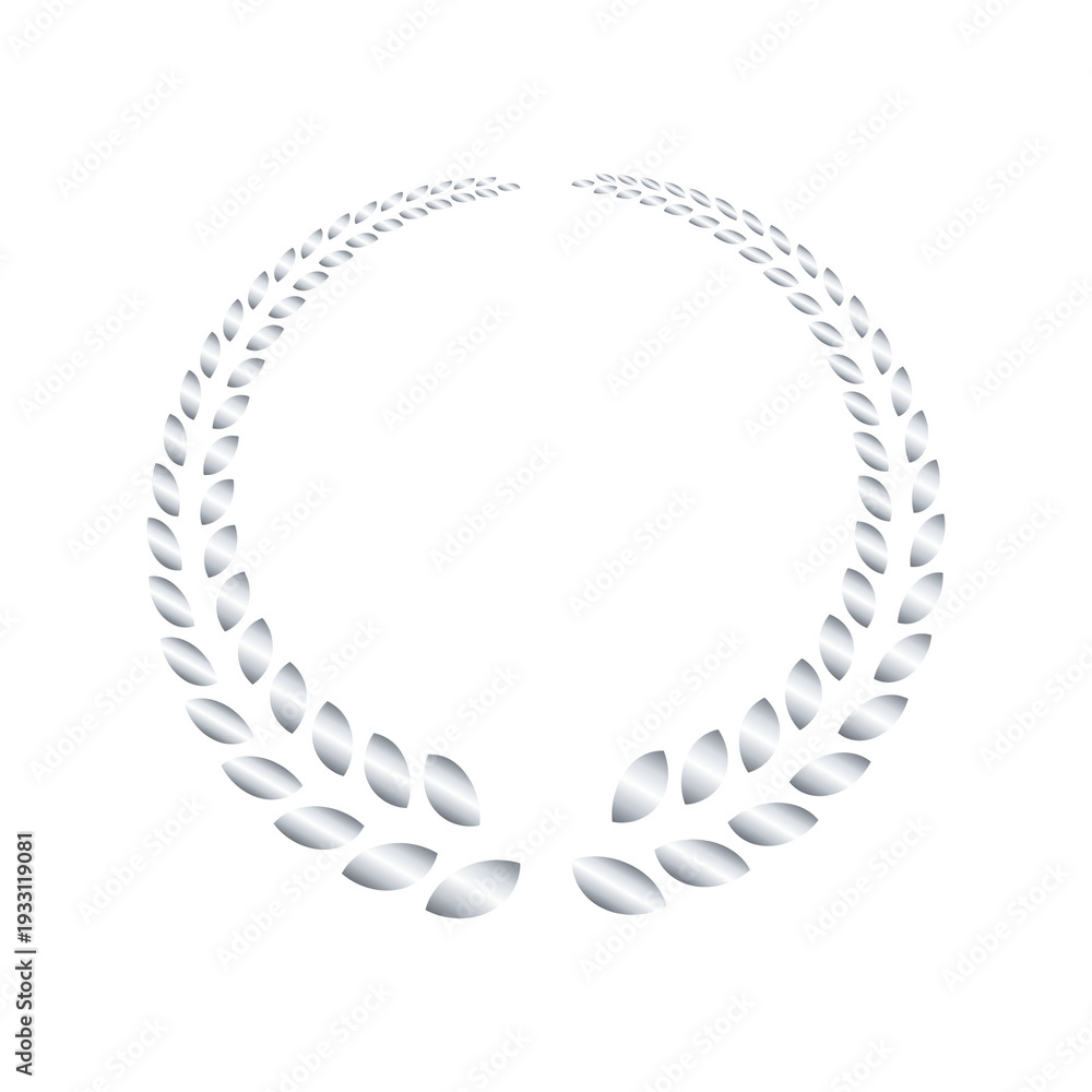 Obraz premium Silver award badge PNG with laurel wreath, decorative leaves and transparent background ideal for premium achievement, champion, and success graphics