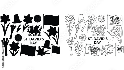 St. David's Day vector illustrations and silhouettes for celebration