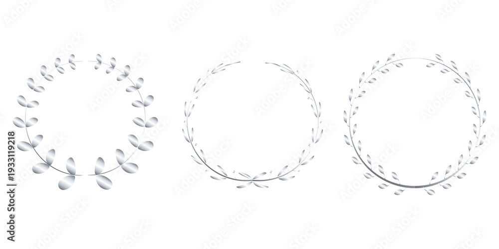 Obraz premium Silver winner wreath PNG with round laurel leaves and floral icon isolated on transparent background for recognition, award ceremony, and trophy design