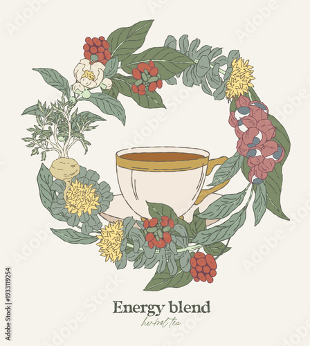 round wreath made of energy tea medicinal plants