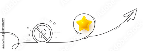 No parking line icon. Continuous line with share plane. Car park not allowed sign. Transport garage symbol. 3d star in speech bubble. No parking single line ribbon. Loop curve pattern. Vector