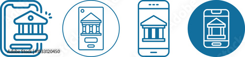 Modern mobile banking and digital finance line icons set featuring smartphone bank apps, online payments, money transfer, fintech and secure transaction concepts.