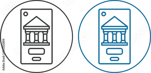 Modern mobile banking and digital finance line icons set featuring smartphone bank apps, online payments, money transfer, fintech and secure transaction concepts.