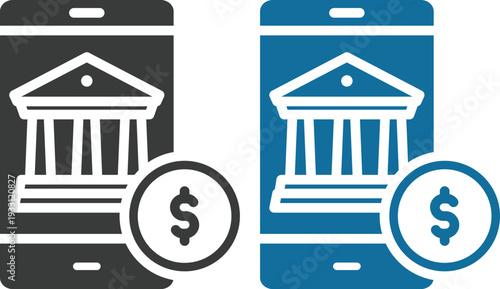 Modern mobile banking and digital finance line icons set featuring smartphone bank apps, online payments, money transfer, fintech and secure transaction concepts.